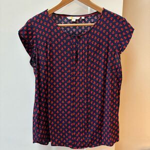 Boden Navy and Red Patterned Women's Top size 8